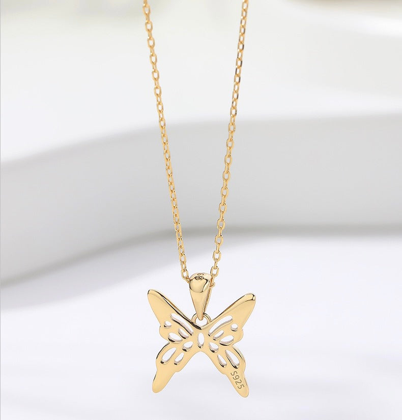 Solid S925 Silver Butterfly Silhouette Necklace