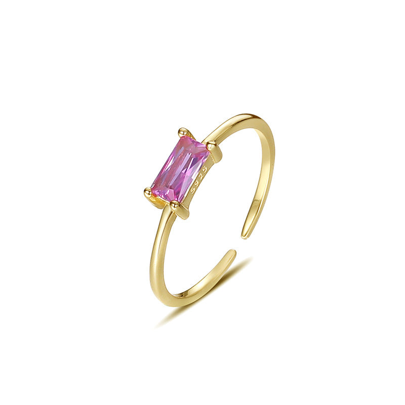 Solid S925 Silver Colorful Square Ring