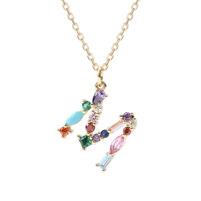 Solid S925 Silver Colorful Letter Necklace