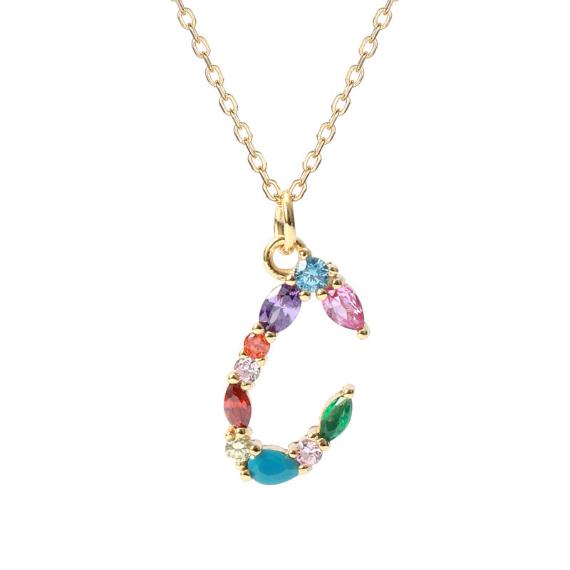 Solid S925 Silver Colorful Letter Necklace