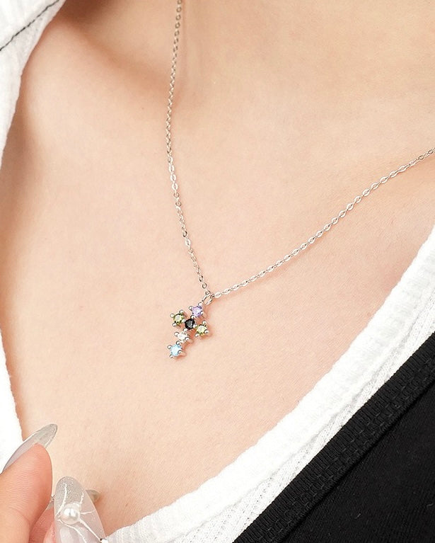 Solid S925 Silver Cross Star Necklace