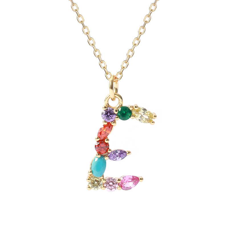 Solid S925 Silver Colorful Letter Necklace