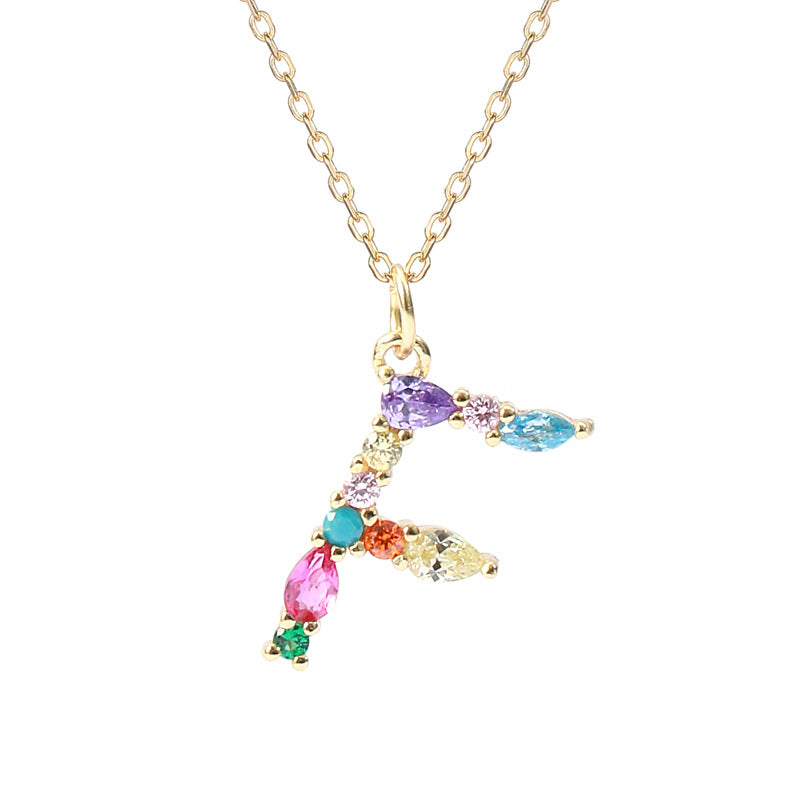 Solid S925 Silver Colorful Letter Necklace