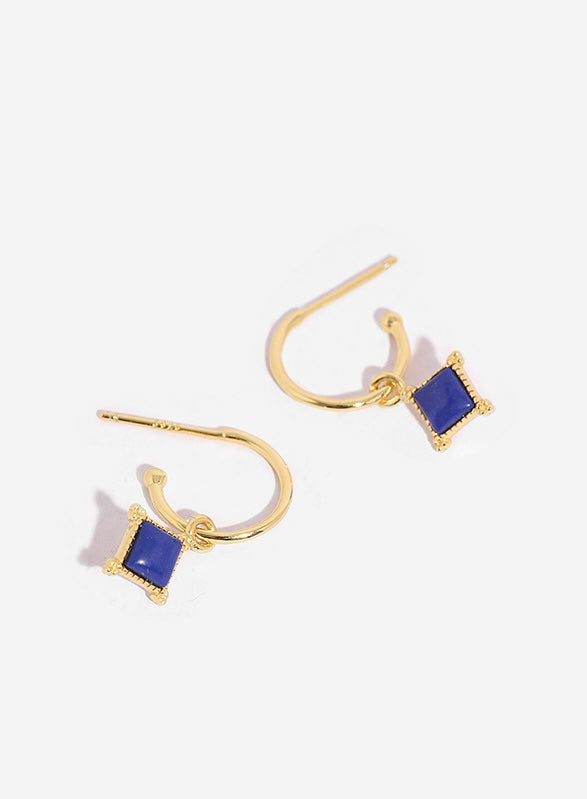 Solid S925 Silver Lapis Lazuli Square Earrings