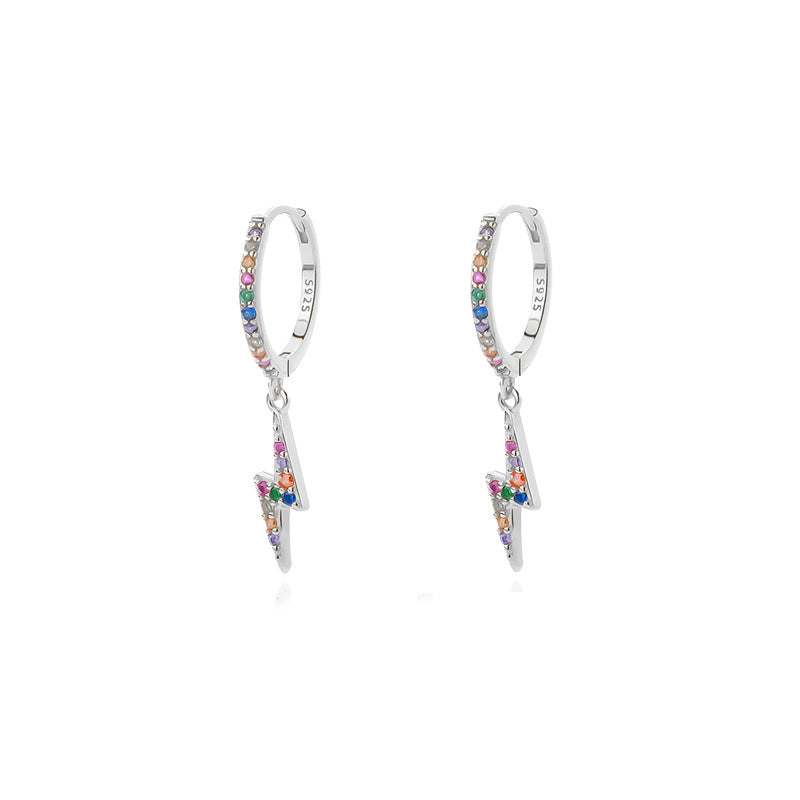 Solid S925 Silver Charm Lightning Earrings