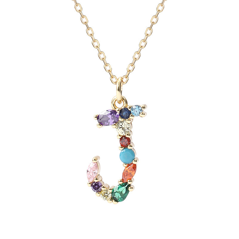 Solid S925 Silver Colorful Letter Necklace