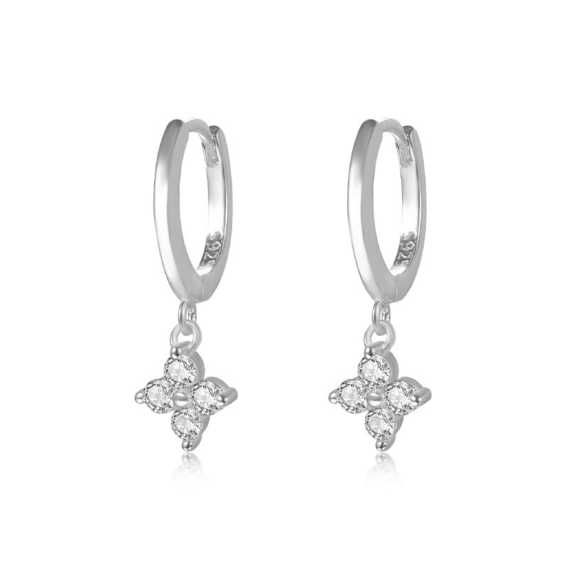 Solid S925 Silver Four Leaf Clover Earrings