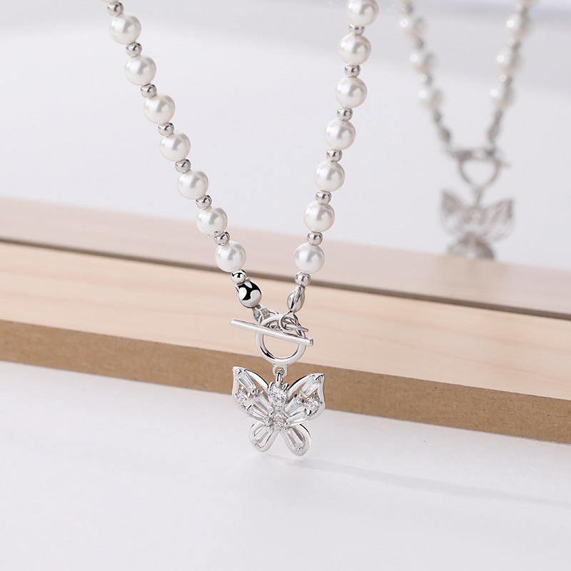 Solid S925 Silver Pearl Butterfly Paradise Necklace