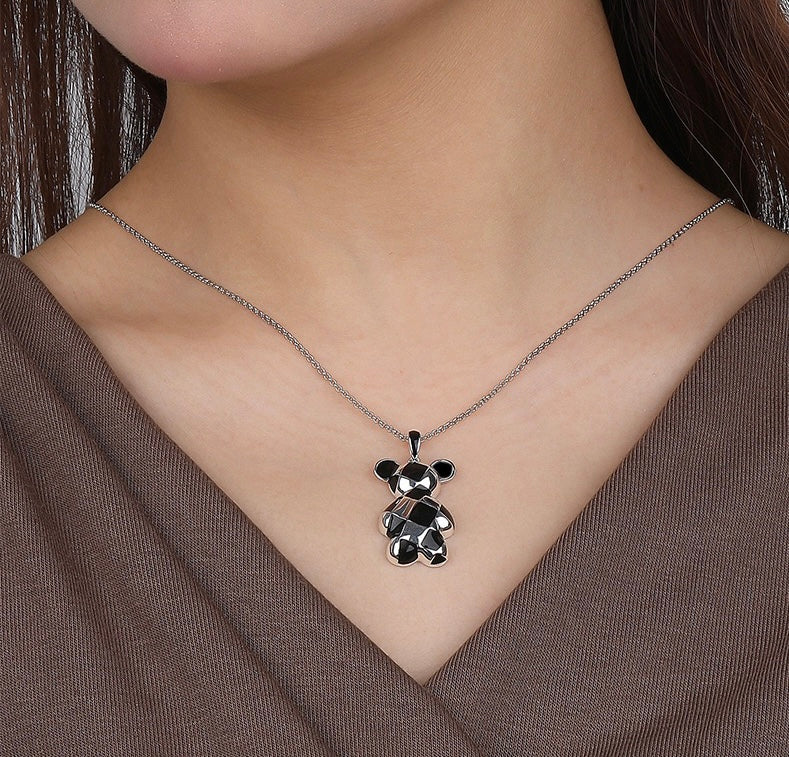 Solid S925 Silver Gaming Bear Necklace