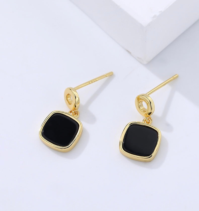 Solid S925 Silver Black Onyx Earrings