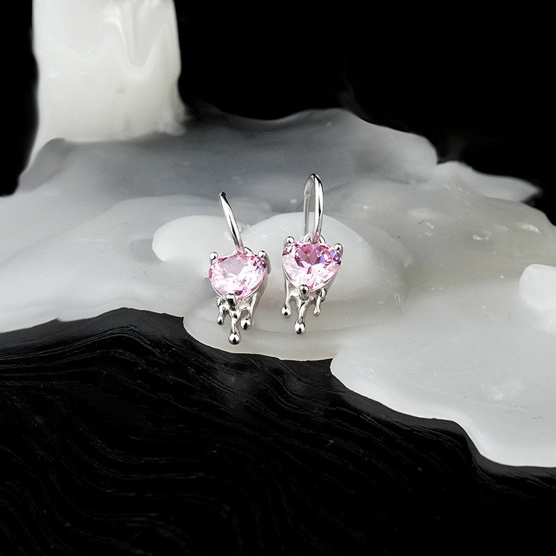 Solid S925 Silver Melting Heart Earrrings