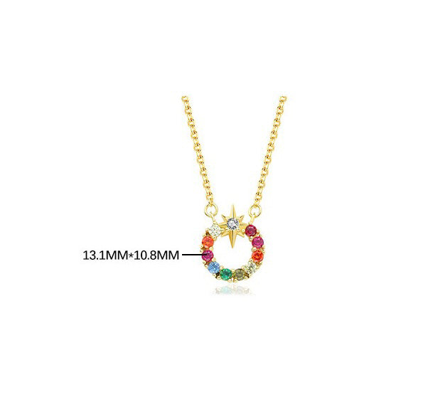 Solid S925 Silver Rainbow Star Necklace