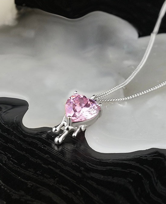 Solid S925 Silver Melting Ice Heart Necklace