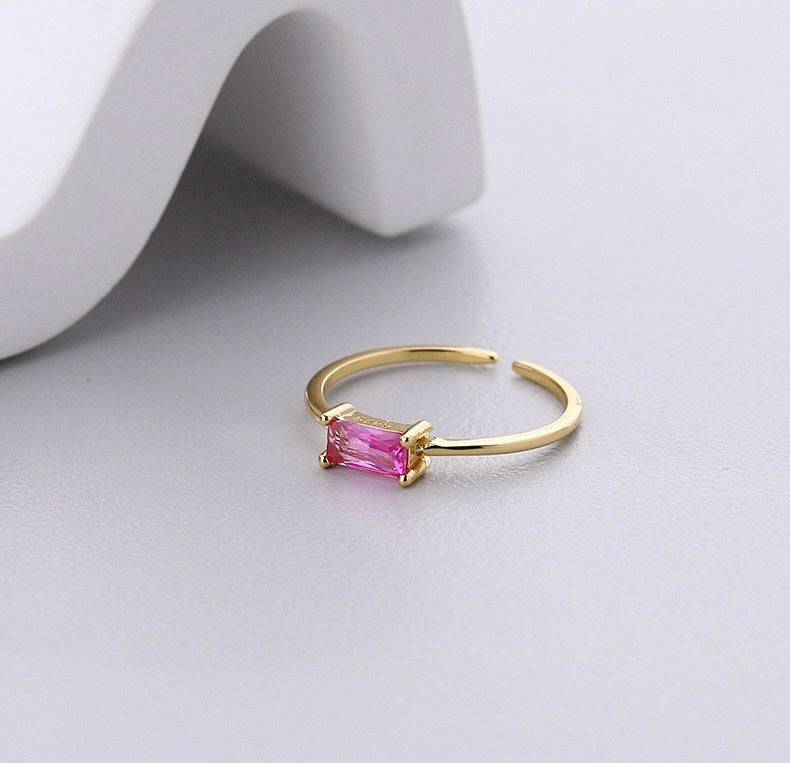 Solid S925 Silver Colorful Square Ring