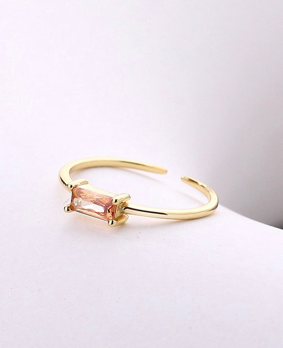 Solid S925 Silver Colorful Square Ring