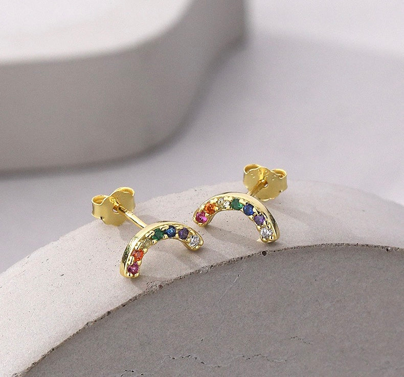 Solid S925 Silver Rainbow Smile Earrings