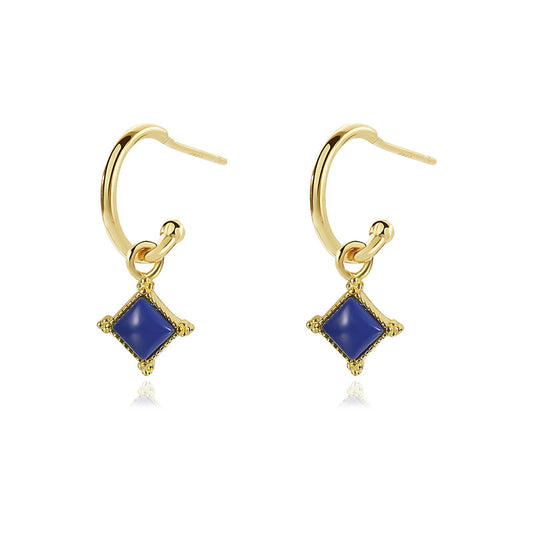 Solid S925 Silver Lapis Lazuli Square Earrings