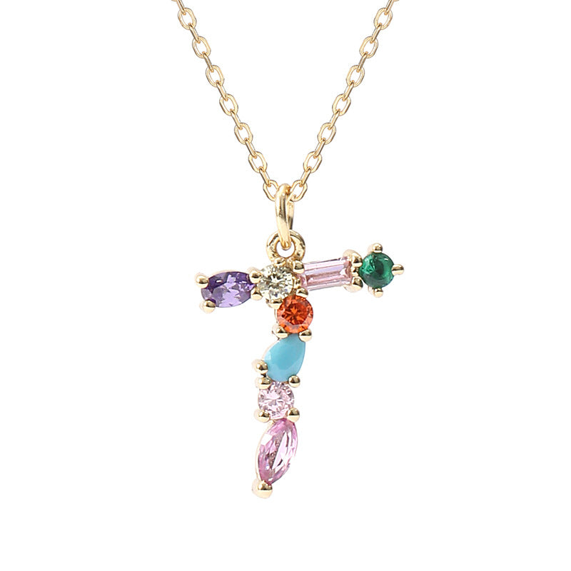 Solid S925 Silver Colorful Letter Necklace