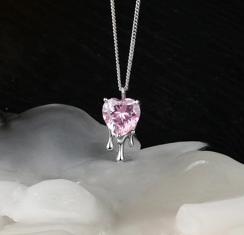 Solid S925 Silver Melting Ice Heart Necklace