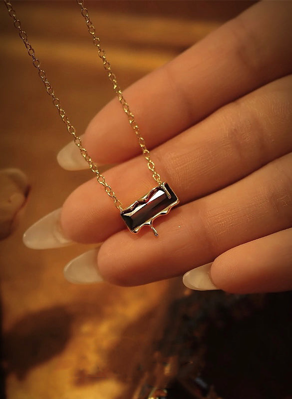 Solid S925 Silver Melting Red Necklace