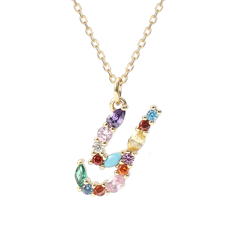 Solid S925 Silver Colorful Letter Necklace