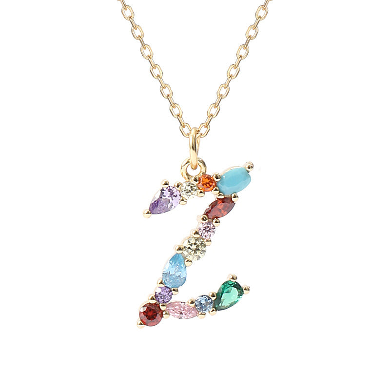 Solid S925 Silver Colorful Letter Necklace