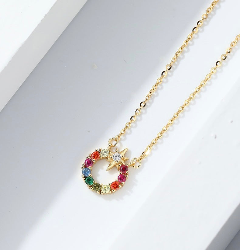 Solid S925 Silver Rainbow Star Necklace