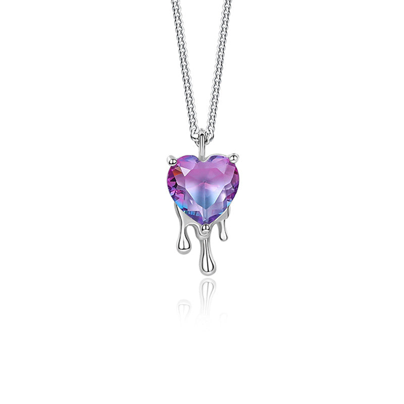 Solid S925 Silver Melting Ice Heart Necklace