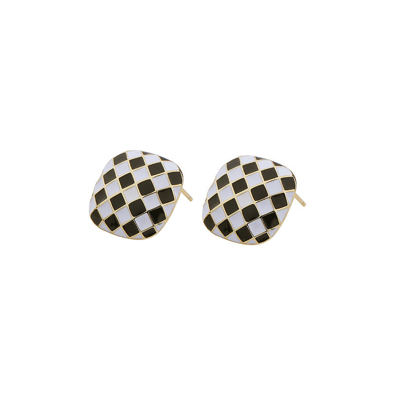 Solid S925 Silver Checkerboard Earrrings