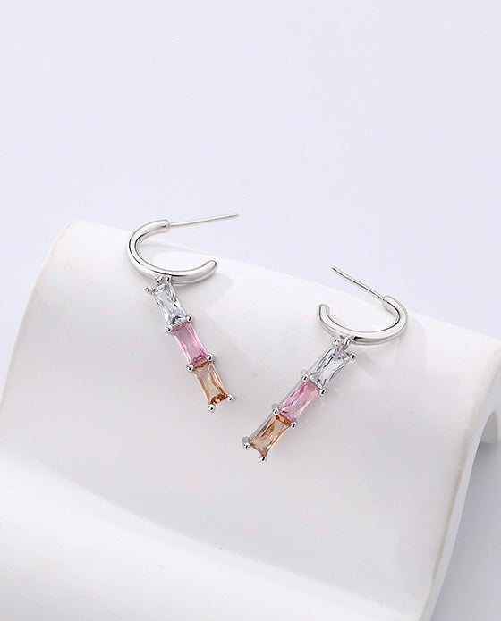 Solid S925 Silver Crystal bamboo Earrings