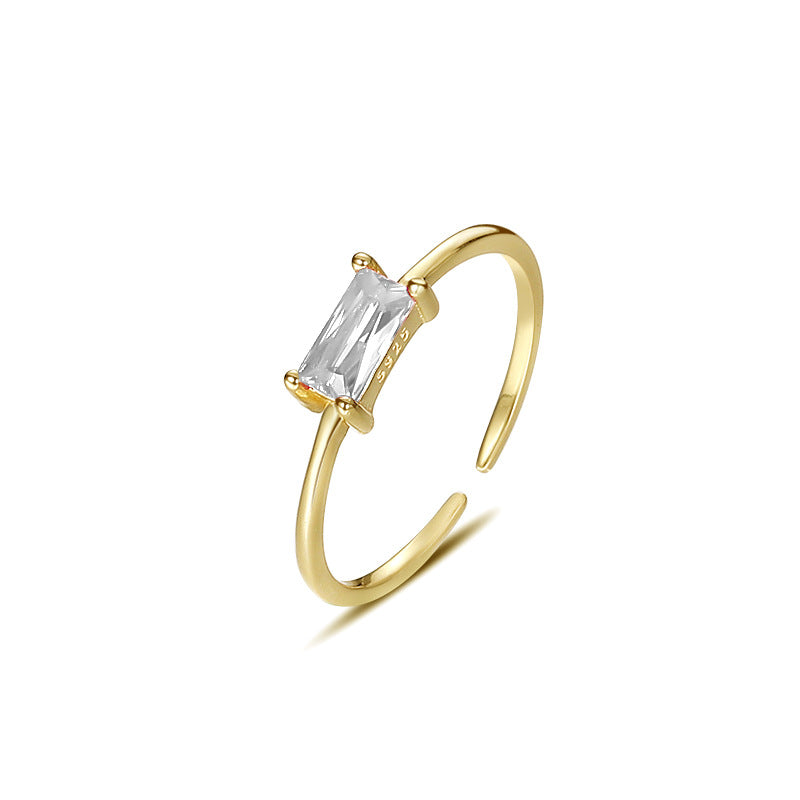 Solid S925 Silver Colorful Square Ring