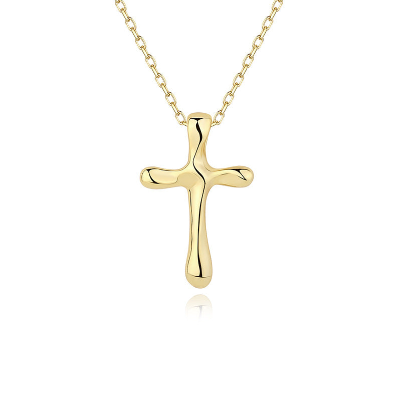 Solid S925 Silver Melting Cross Necklace