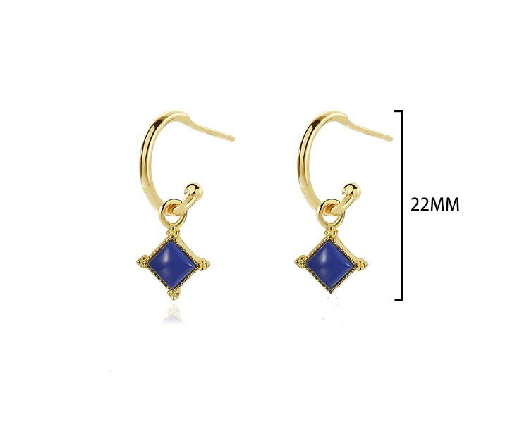 Solid S925 Silver Lapis Lazuli Square Earrings