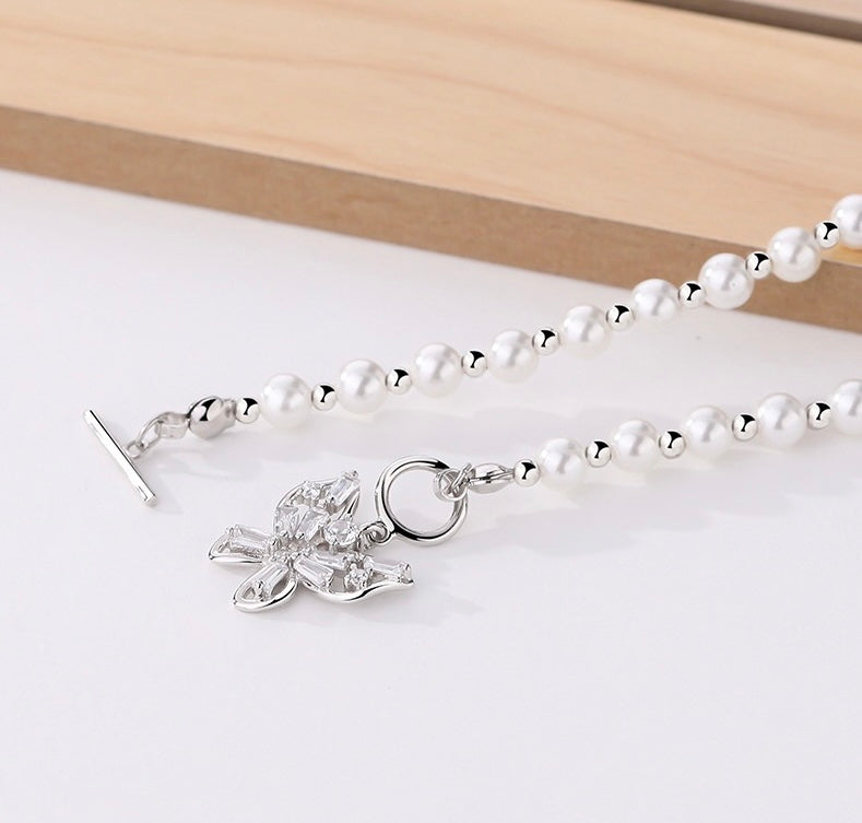 Solid S925 Silver Pearl Butterfly Paradise Necklace