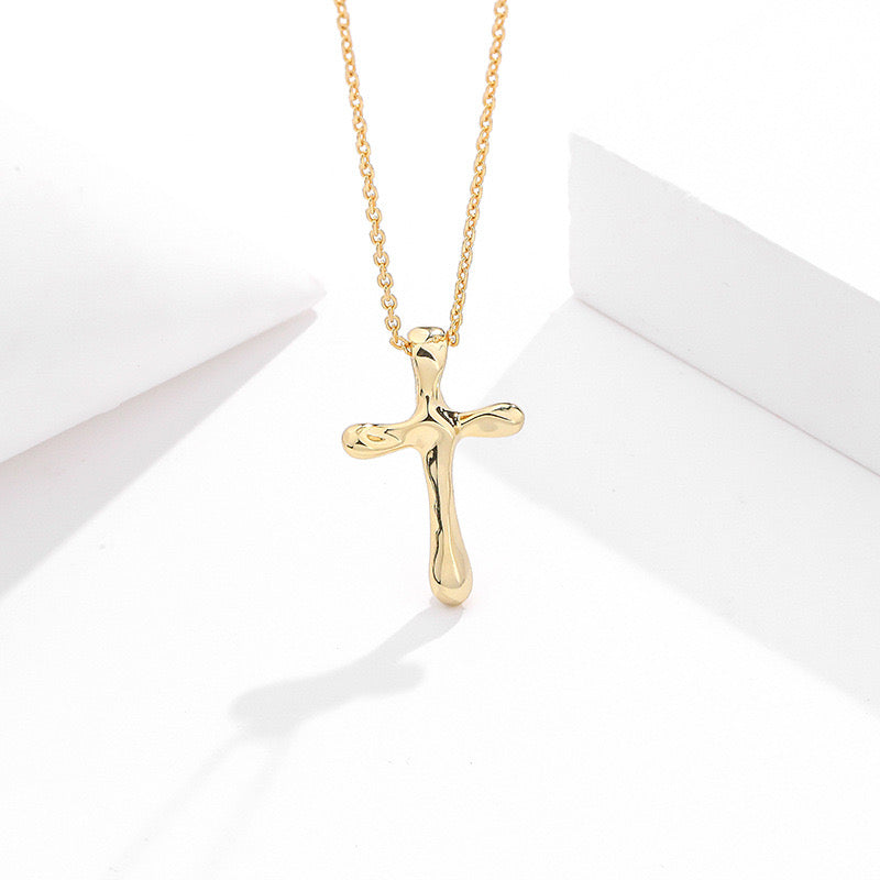 Solid S925 Silver Melting Cross Necklace