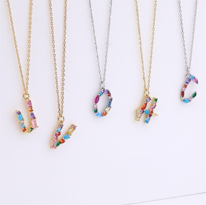 Solid S925 Silver Colorful Letter Necklace