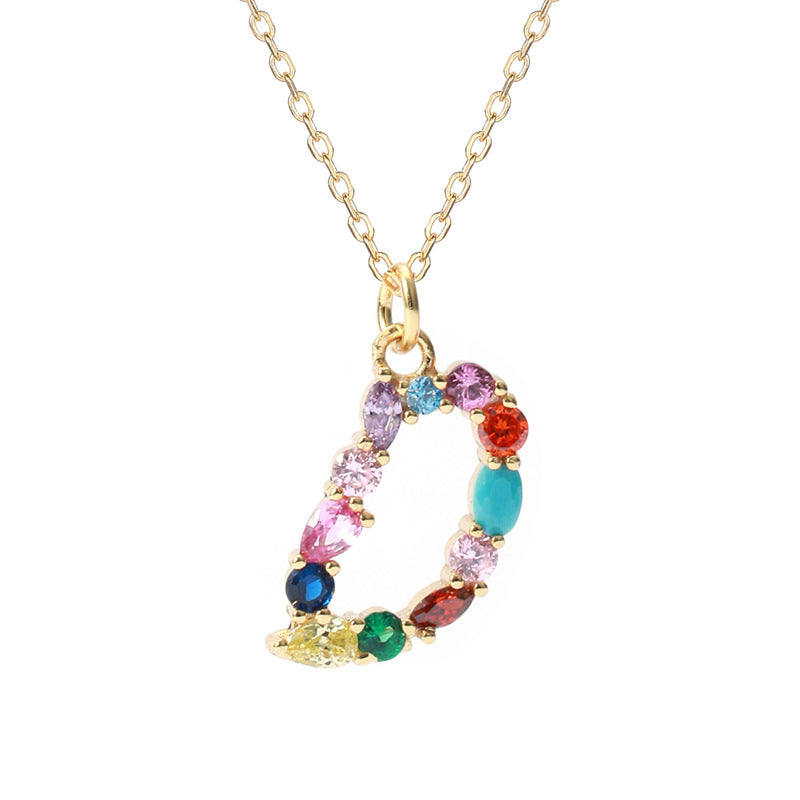 Solid S925 Silver Colorful Letter Necklace