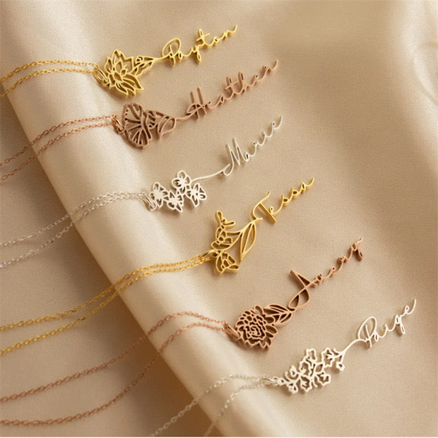 Flower Pendant Name Necklace