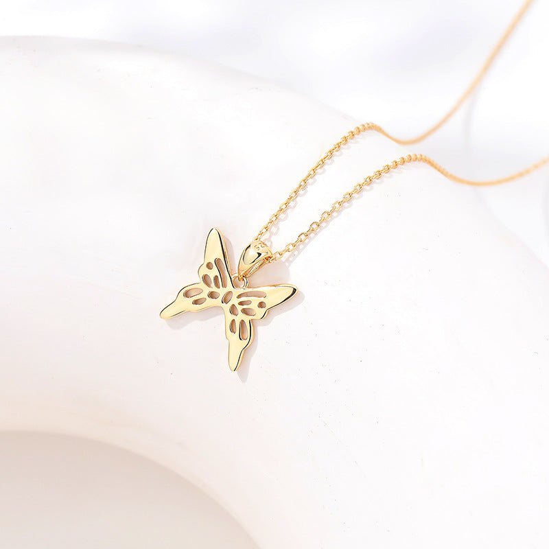 Solid S925 Silver Butterfly Silhouette Necklace