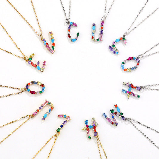 Solid S925 Silver Colorful Letter Necklace