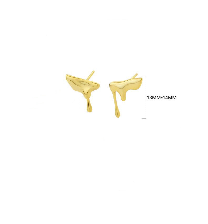 Solid S925 Silver Golden Fluid Earrings