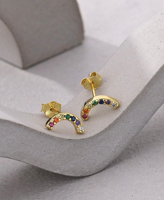 Solid S925 Silver Rainbow Smile Earrings