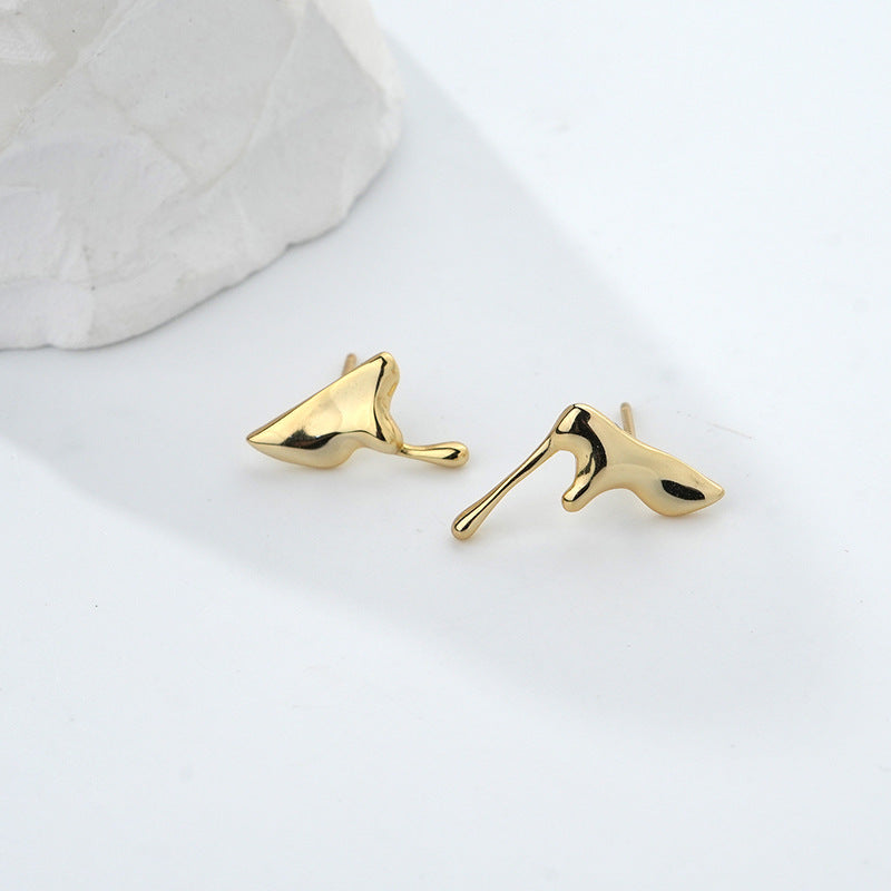 Solid S925 Silver Golden Fluid Earrings