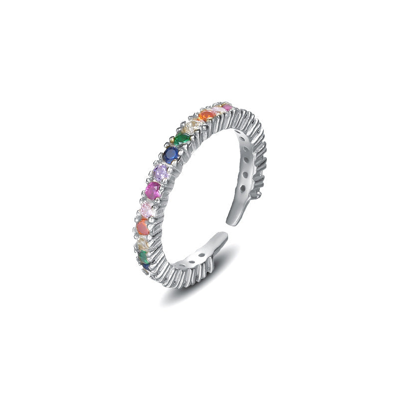 Solid S925 Silver Rainbow Circle Ring