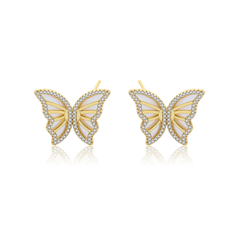 Solid S925 Silver Sparkling Butterfly Earrings