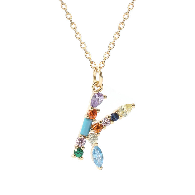 Solid S925 Silver Colorful Letter Necklace