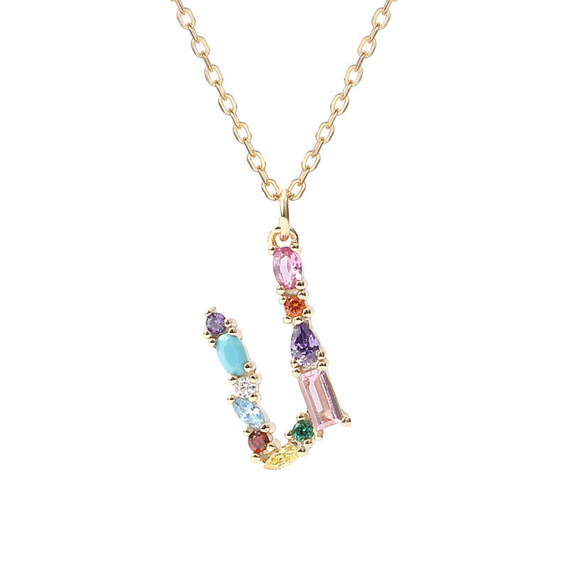 Solid S925 Silver Colorful Letter Necklace