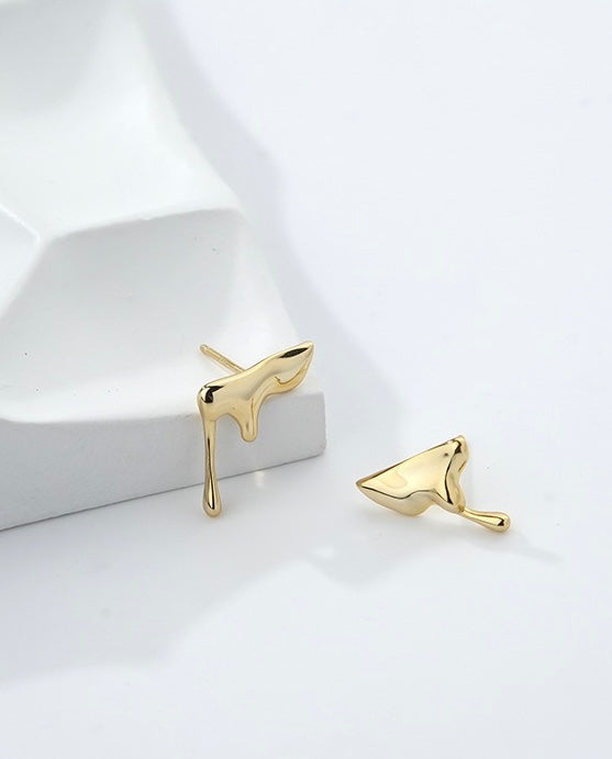 Solid S925 Silver Golden Fluid Earrings