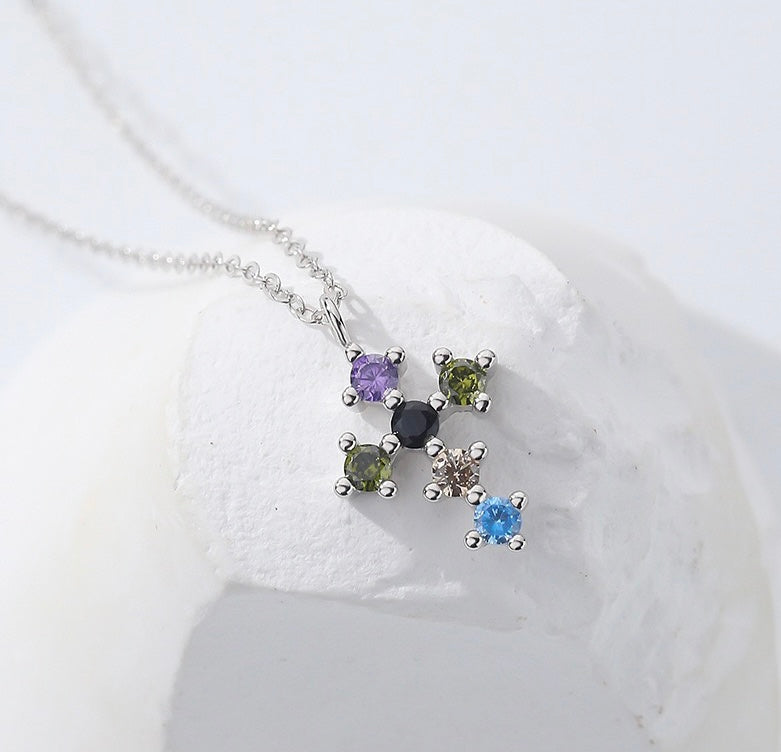 Solid S925 Silver Cross Star Necklace