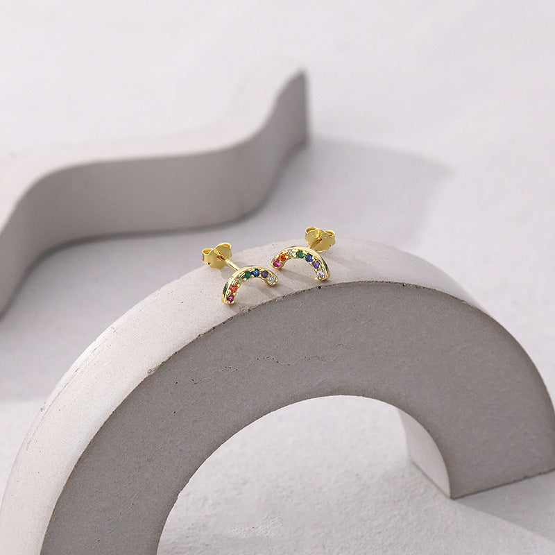 Solid S925 Silver Rainbow Smile Earrings